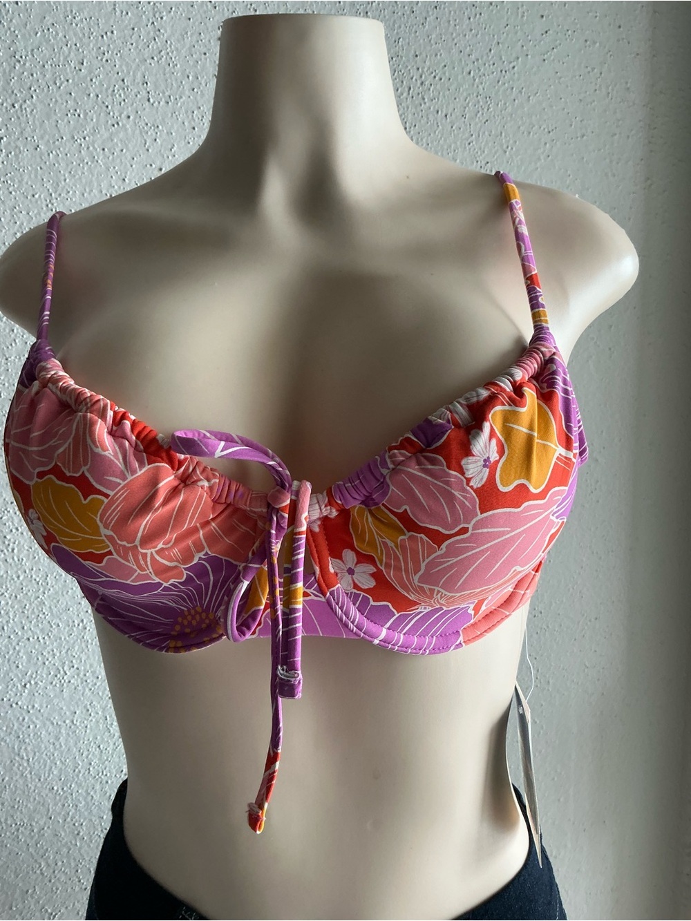 Roxy Pink Floral Underwire Bikini Top with Multicolor Accents